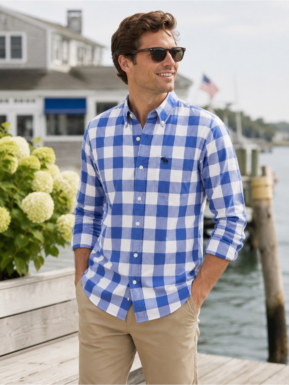 Abercrombie & Fitch Muscle Fit Buffalo Check Shirt Blue White Plaid Size Large